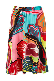Product shot of the Printed Knee Length Skirt in colour Bloom (Pink), from the front