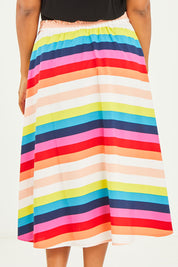 Model Noli wearing size 14 of the Gathered Waist Calf Length Skirt in colour Potofgold (White), from the back