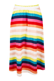 Product shot of the Gathered Waist Calf Length Skirt in colour Potofgold (White), from the back