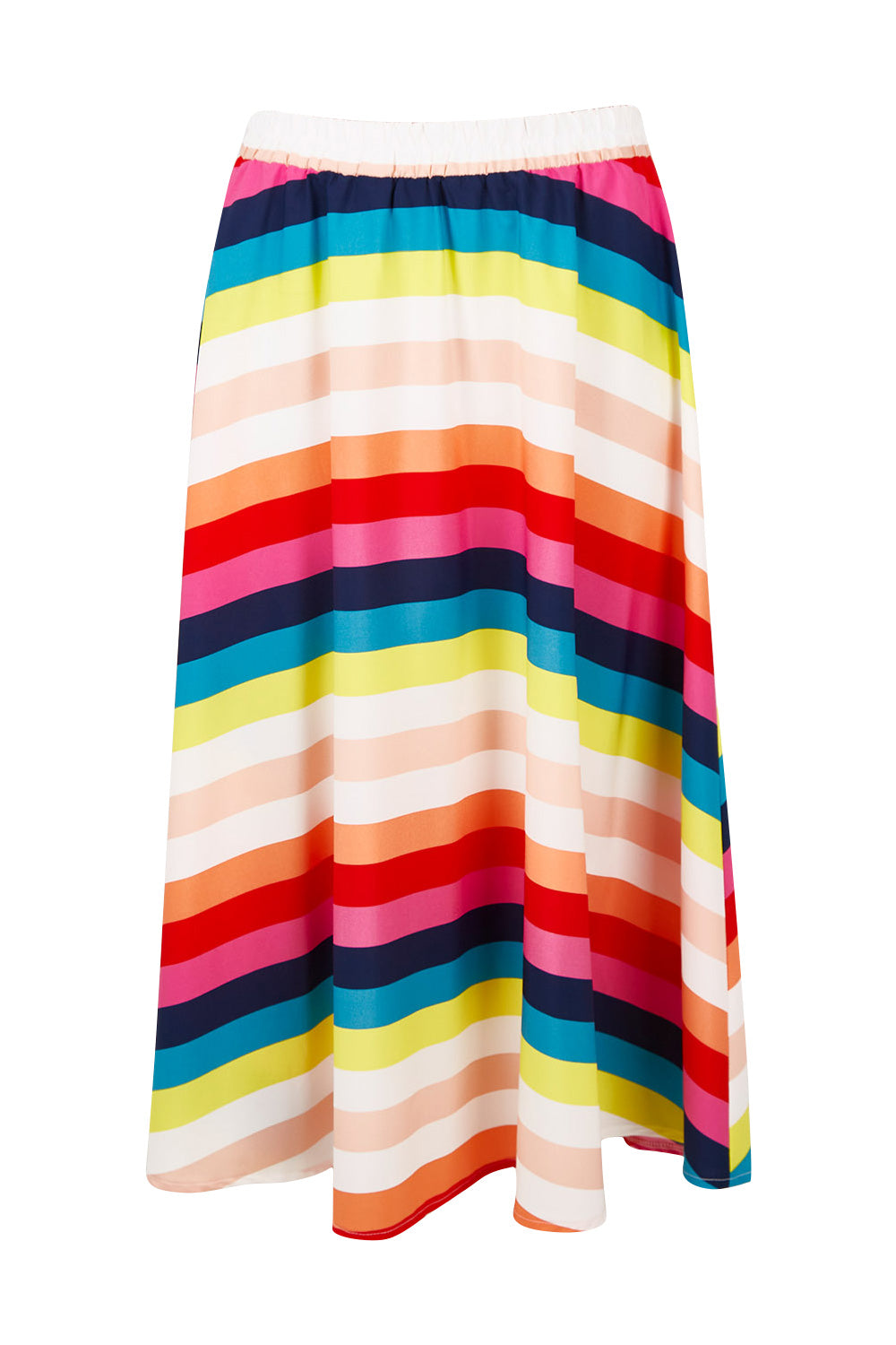 Product shot of the Gathered Waist Calf Length Skirt in colour Potofgold (White), from the front