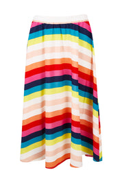 Product shot of the Gathered Waist Calf Length Skirt in colour Potofgold (White), from the front