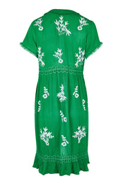 Product shot of the Embroidered Lace Detail Dress in colour Greenwhite (Green), from the back