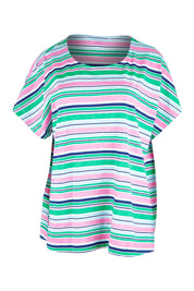 Product shot of the Striped Slouch Top in colour Striped (White), from the front