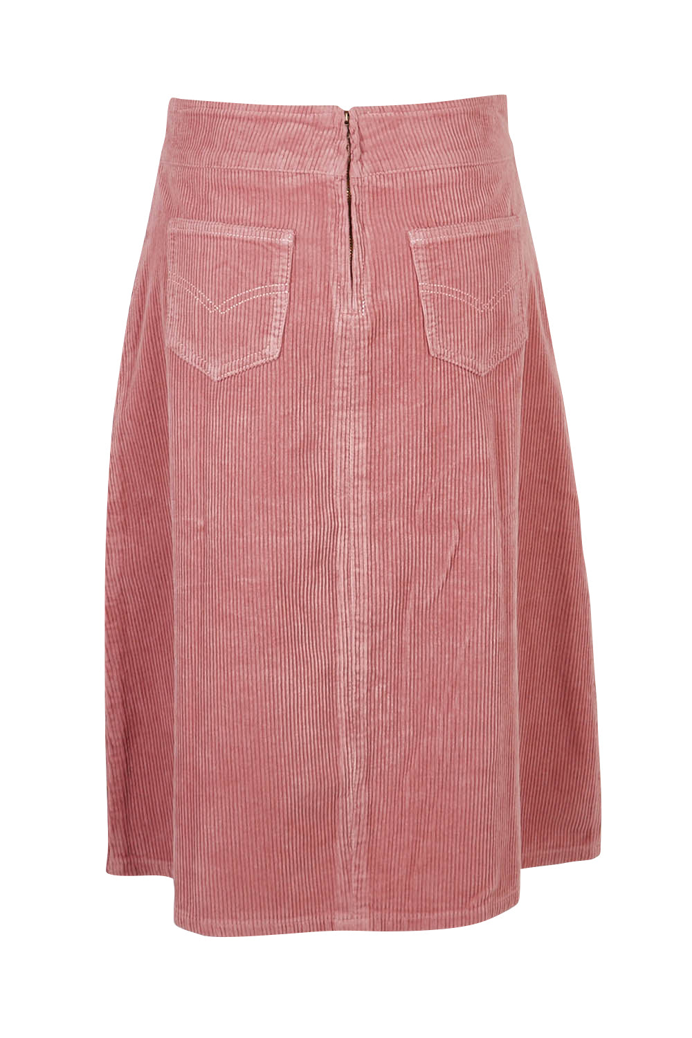 Product shot of the A Line Cord Skirt in colour Pinkcord (Pink), from the back
