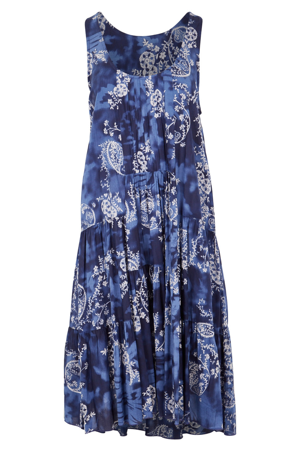 Product shot of the Mirimar Dress in colour Lantana (Blue), from the front