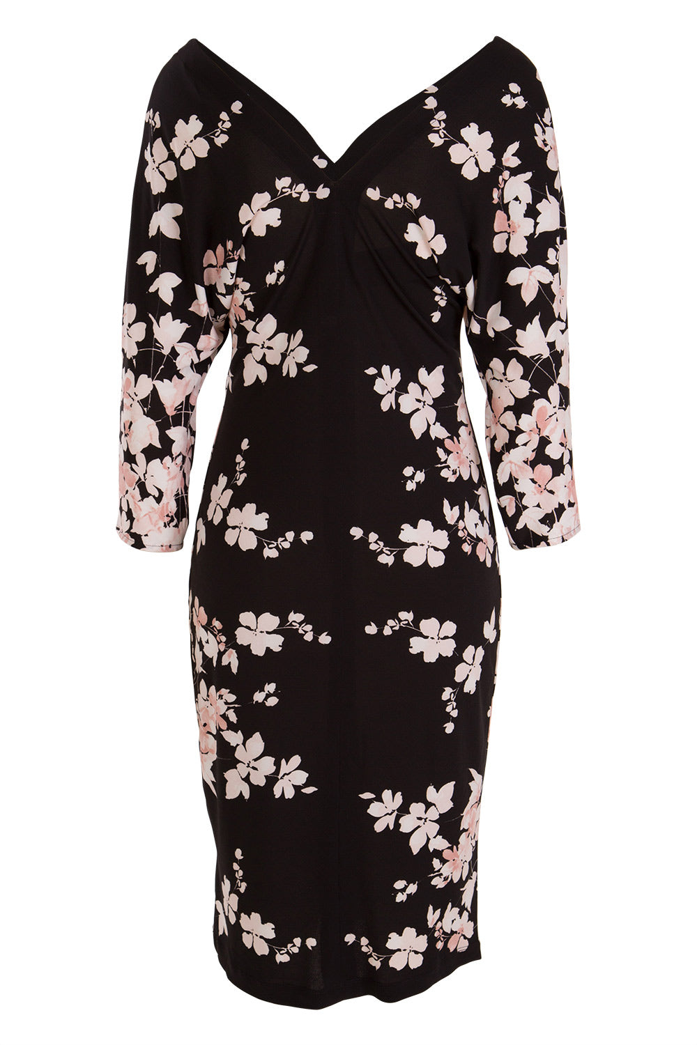 Product shot of the Kimbra Dress in colour Petal (Black), from the back