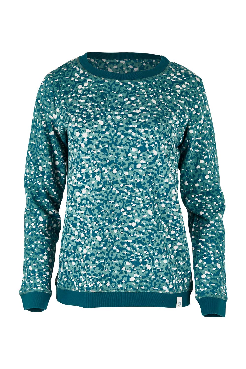 Product shot of the Florrie Crew Neck Sweat in colour Teal (Green), from the front