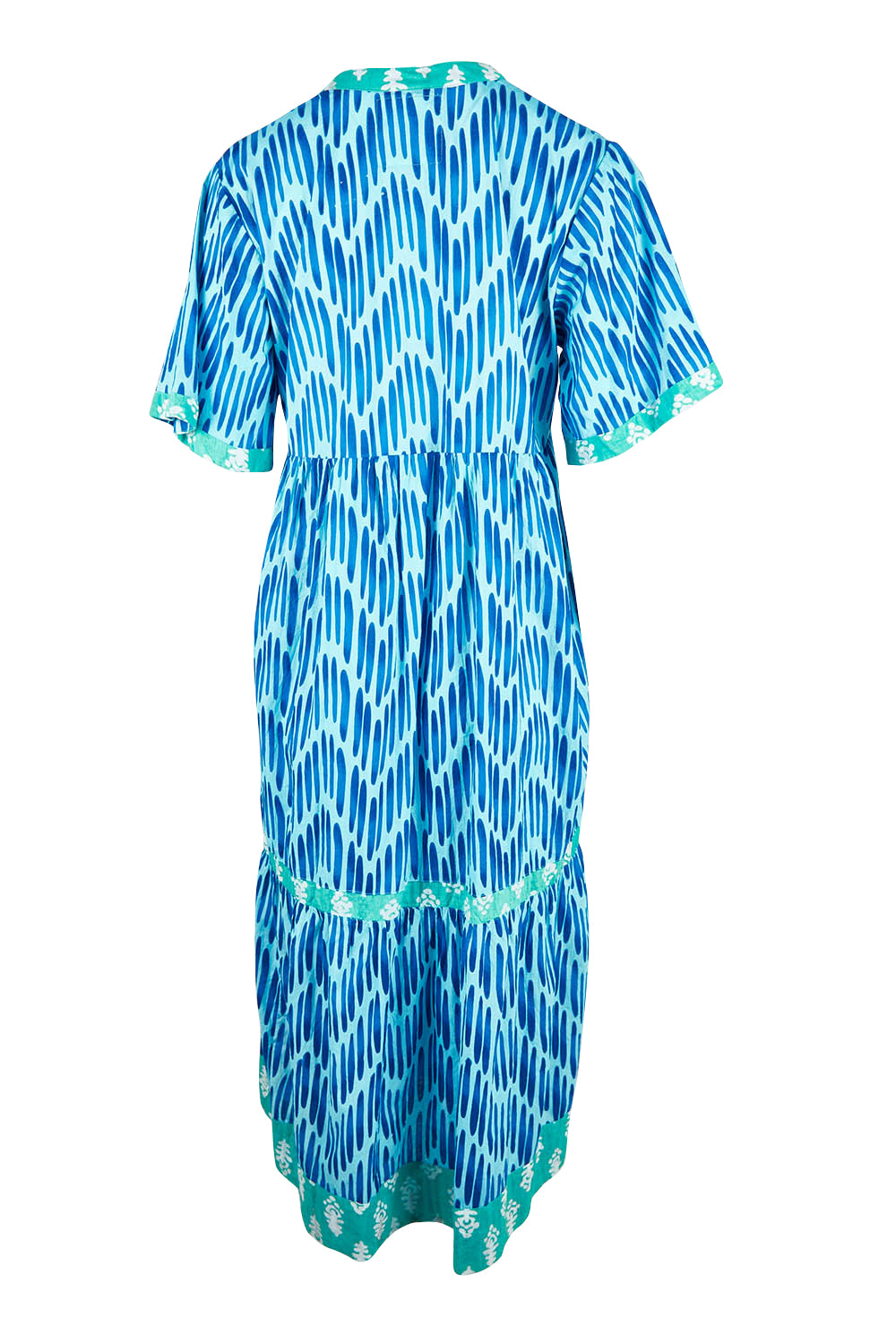 Product shot of the Chevron Midi Dress in colour Ocean (Blue), from the back