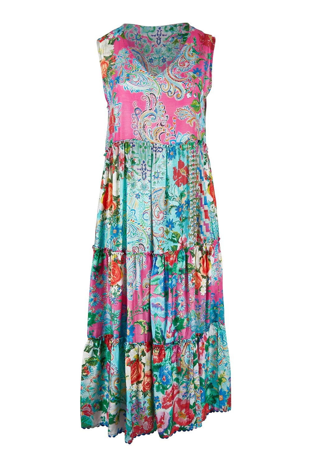 Product shot of the Finch Sleeveless Midi in colour Multi (Blue), from the front