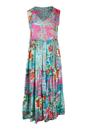 Product shot of the Finch Sleeveless Midi in colour Multi (Blue), from the front