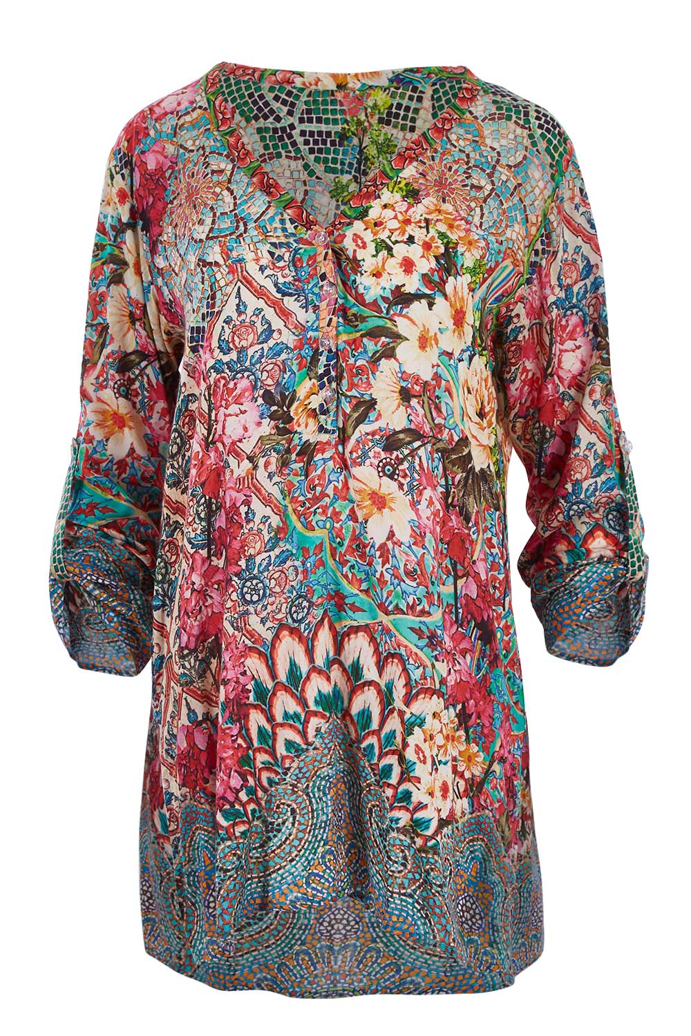 Product shot of the Lindeman Tunic in colour Multi (Pink), detail