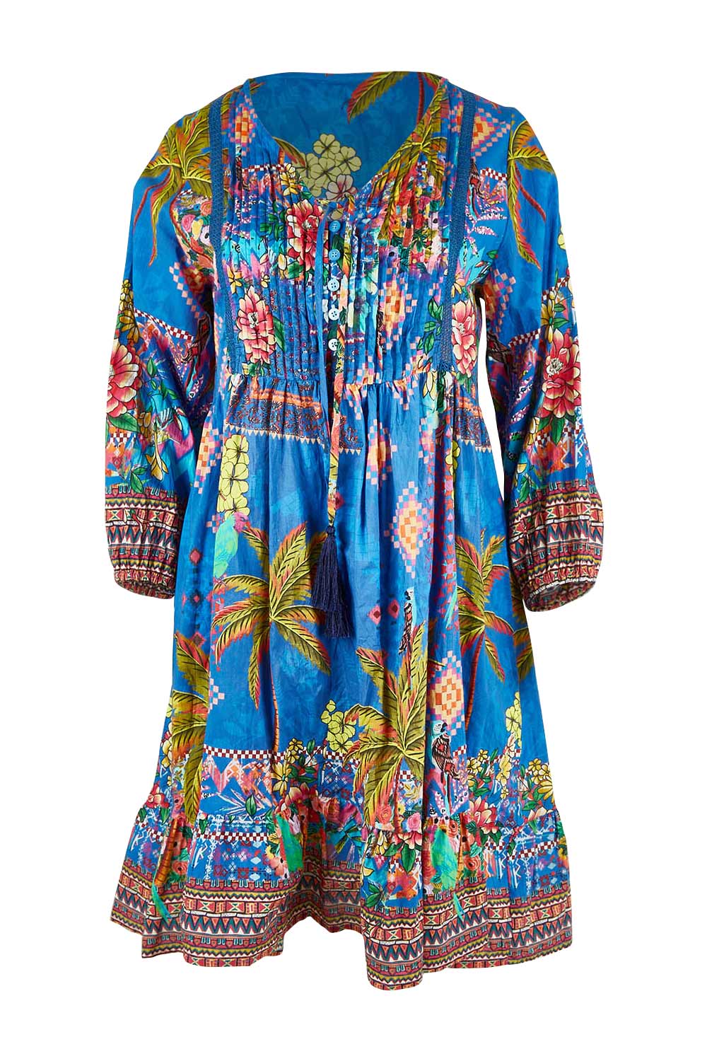 Product shot of the Mika Dress in colour Ocean (Blue), from the front