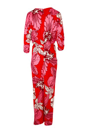 Product shot of The Printed Nadine Dress in colour Hibiscus (Red), from the back