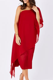 Model Georgia wearing size 8 of the Rochelle in colour red (Red), from the front, showing the whole outfit