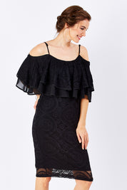 Model Rebecca wearing size 10 of the Suzette in colour black (Black), from the front, cropped image
