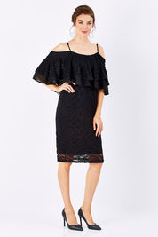 Model Rebecca wearing size 10 of the Suzette in colour black (Black), from the front, showing the whole outfit