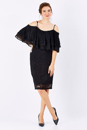 Model Rebecca wearing size 10 of the Suzette in colour black (Black), from the front, showing the whole outfit