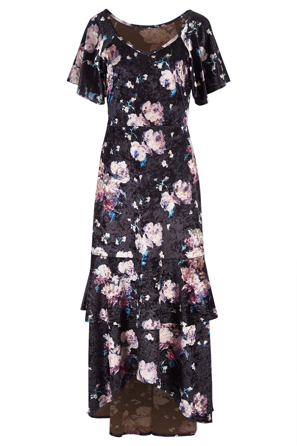 Product shot of the Rebecca Dress in colour WinterRose (Black), from the front