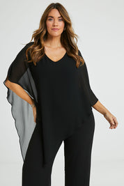Model Laura wearing size 14 of the Marie Top in colour Black (Black), from the front, cropped image