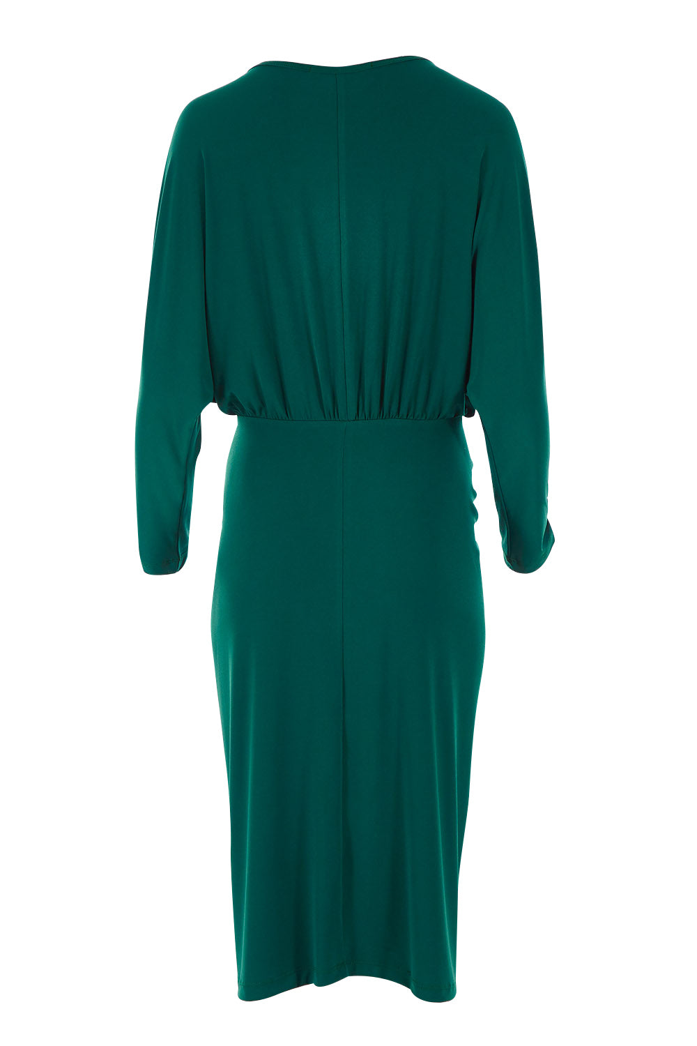 Product shot of the Nancy Dress in colour Forest (Green), from the back