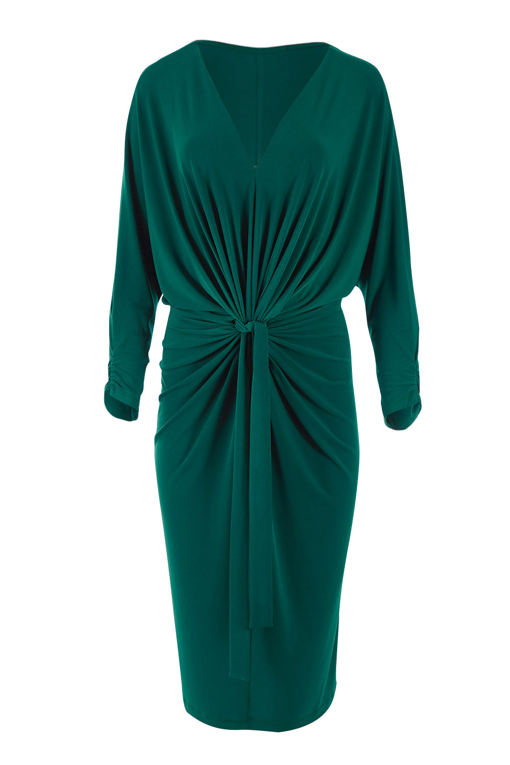 Product shot of the Nancy Dress in colour Forest (Green), from the front