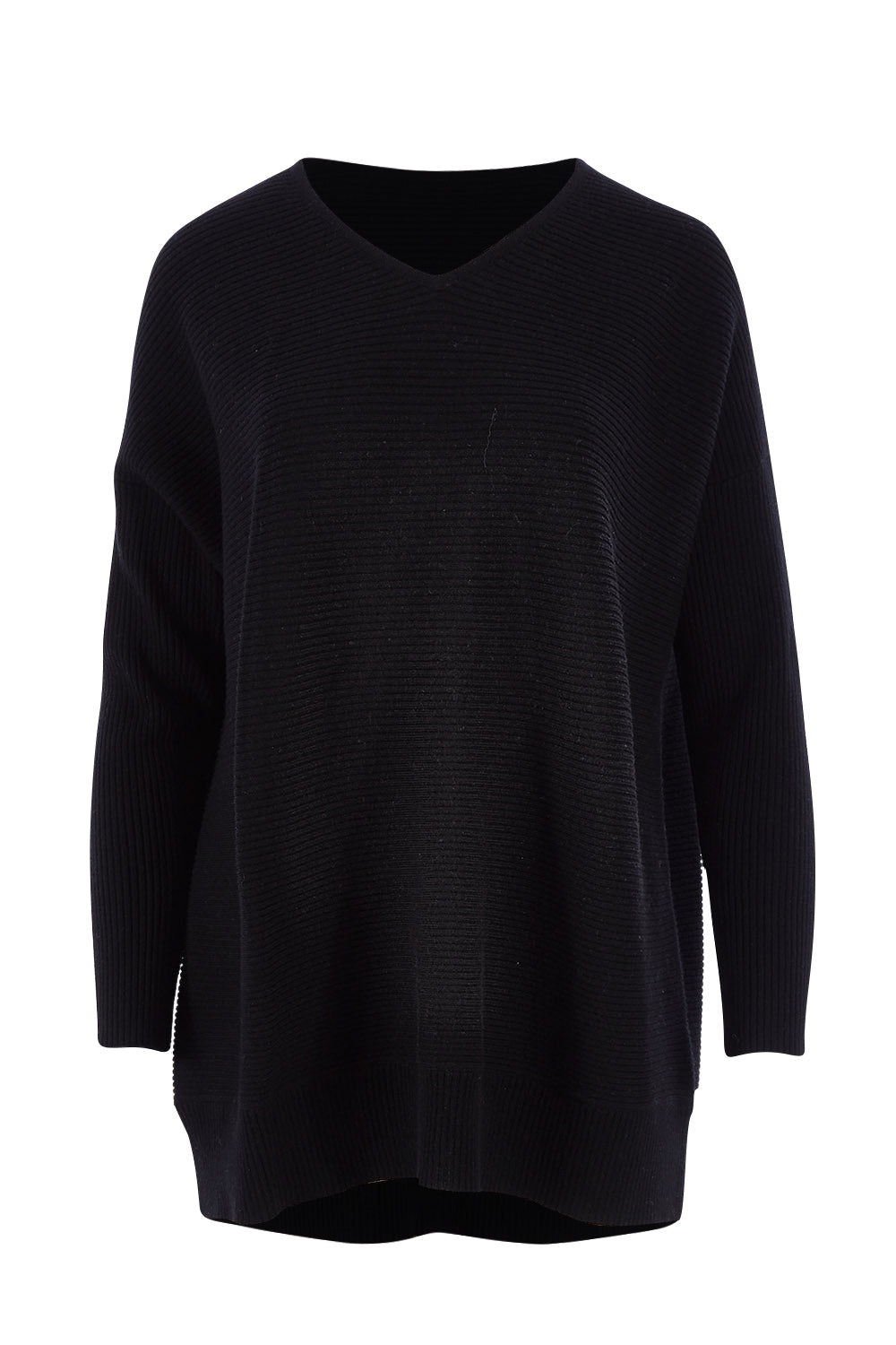 Product shot of the Wool Cashmere Relaxed V Neck Jumper in colour Black (Black), from the front