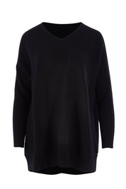 Product shot of the Wool Cashmere Relaxed V Neck Jumper in colour Black (Black), from the front