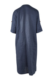 Product shot of the Linen Summer Relaxed Dress in colour Blue (Blue), from the back