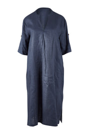 Product shot of the Linen Summer Relaxed Dress in colour Blue (Blue), from the front