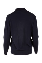 Product shot of the Merino Wool High Crew Pullover in colour Navy (Blue), from the back