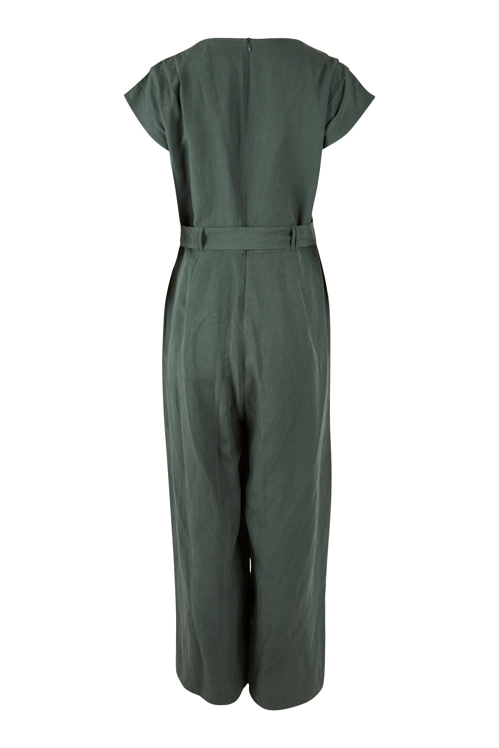 Product shot of the Linen Blend Jumpsuit in colour Green (Green), from the back
