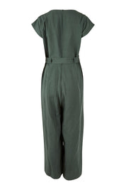 Product shot of the Linen Blend Jumpsuit in colour Green (Green), from the back