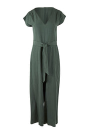 Product shot of the Linen Blend Jumpsuit in colour Green (Green), from the front