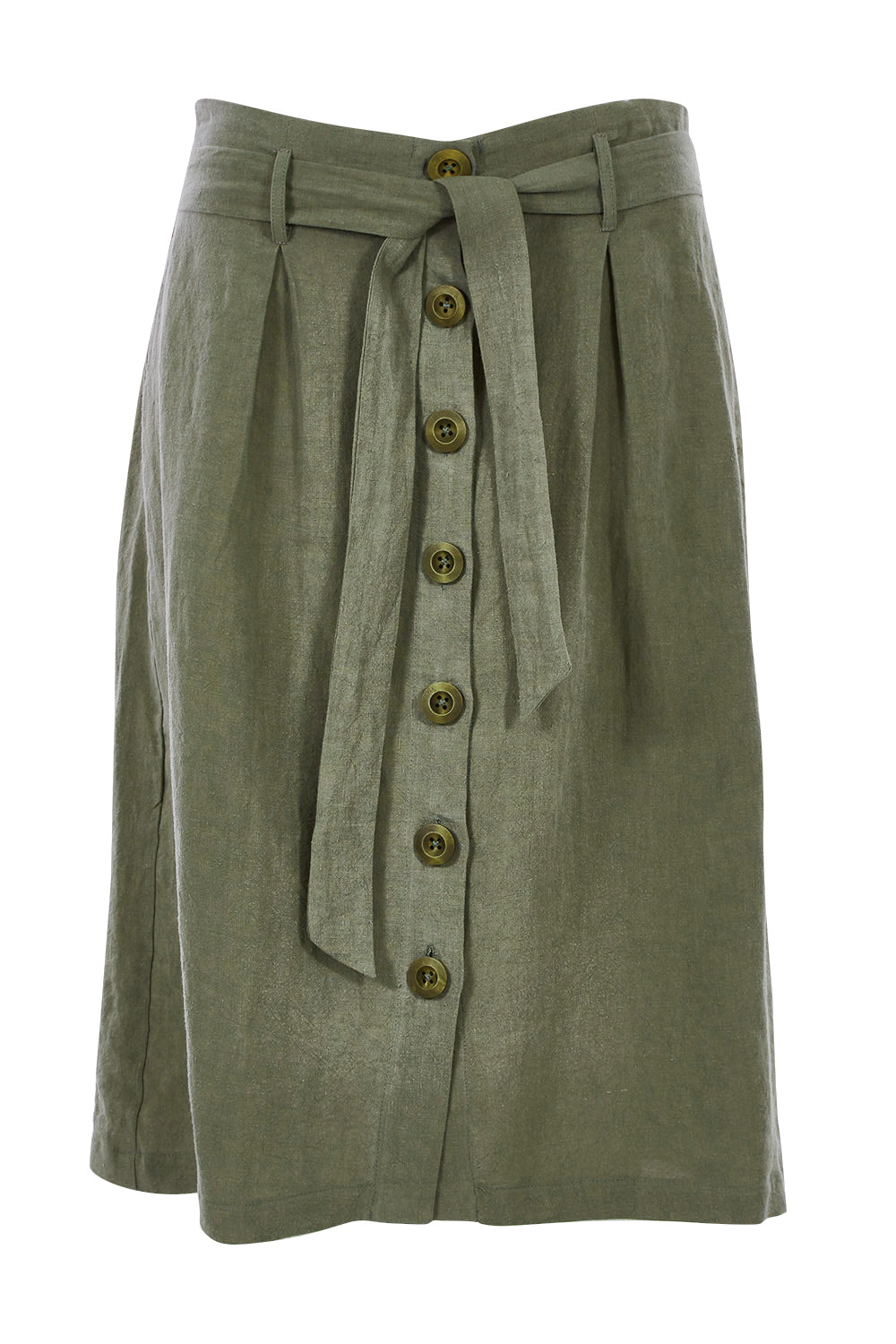 Product shot of the Linen Ain colourline Skirt - Fern (Green), from the front