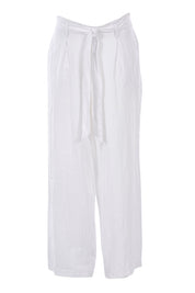 Product shot of the Linen Long Line Pants in colour Salt (White), from the front