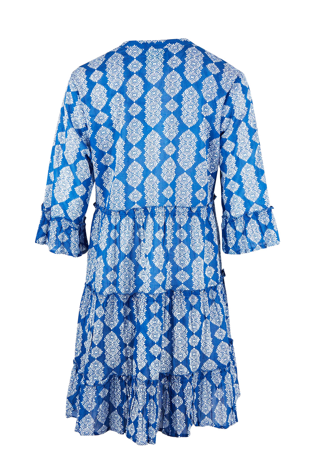 Product shot of the Angelina 3/4 Sleeve Tunic in colour Navy (Blue), from the back