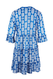Product shot of the Angelina 3/4 Sleeve Tunic in colour Navy (Blue), from the back