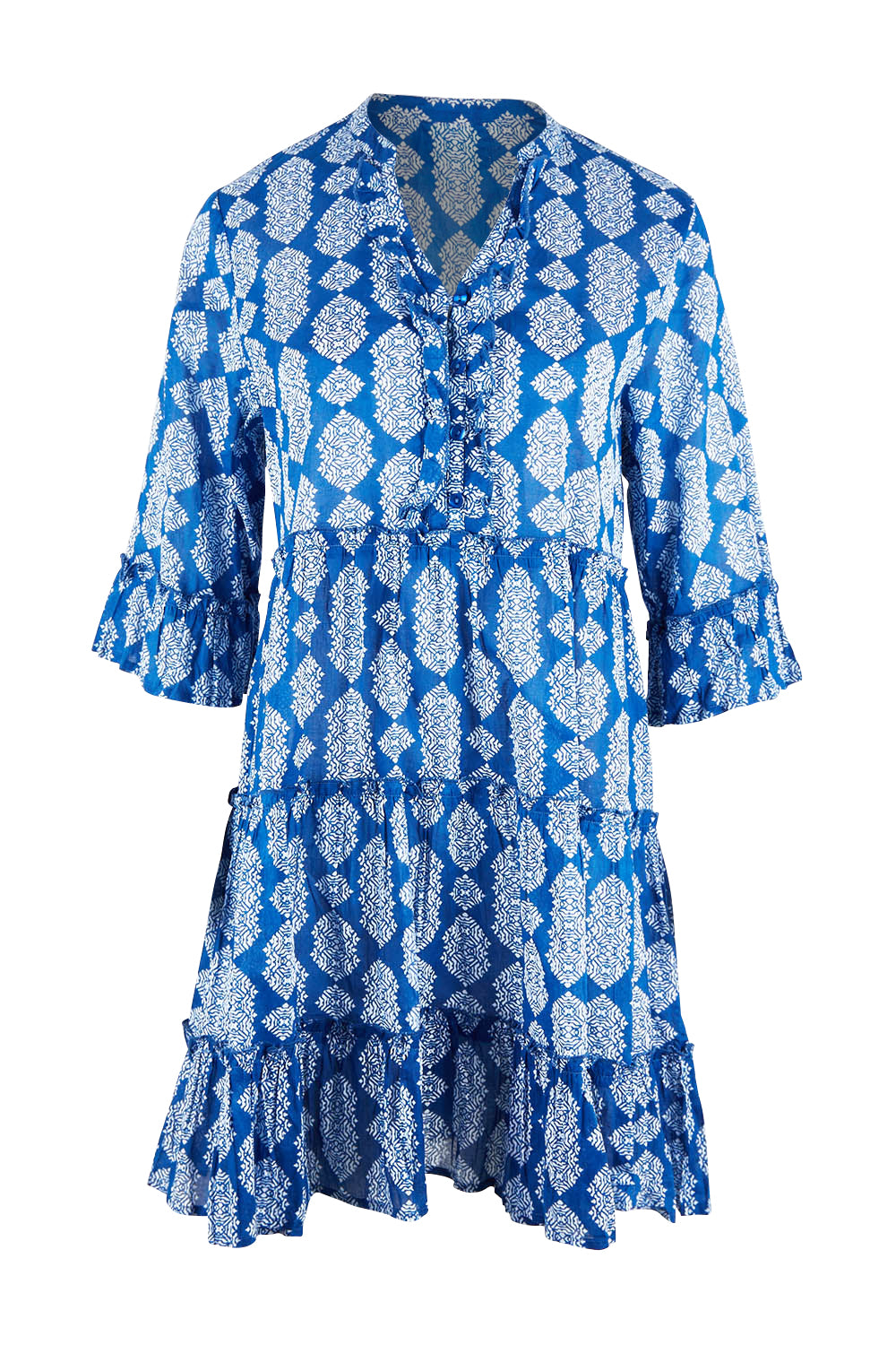 Product shot of the Angelina 3/4 Sleeve Tunic in colour Navy (Blue), from the front