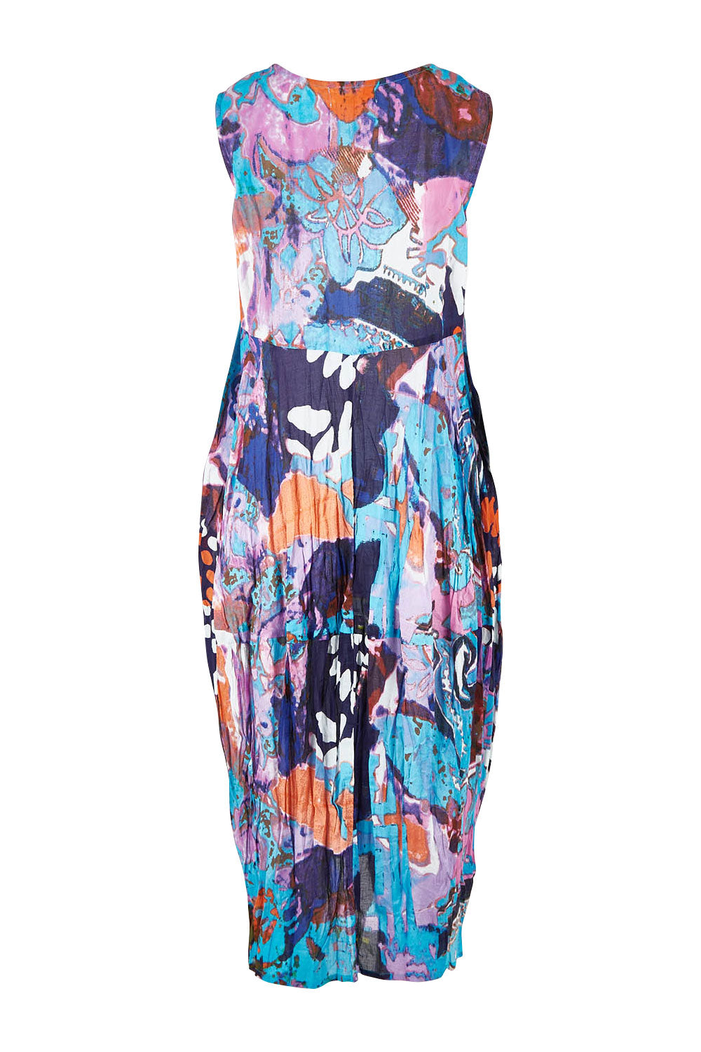 Product shot of the Printed Organic Cotton Dress in colour Orientblue (Blue), from the front