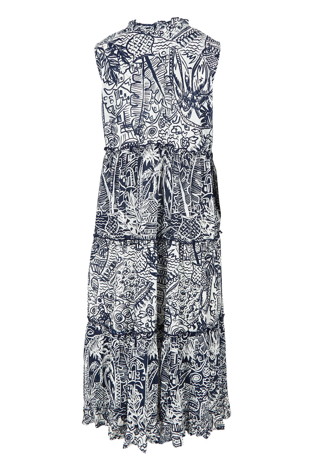 Product shot of the Sleeveless Cotton Boho Dress in colour Navy, from the back