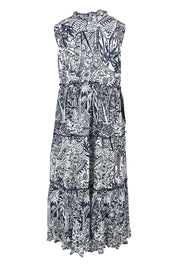 Product shot of the Sleeveless Cotton Boho Dress in colour Navy, from the back