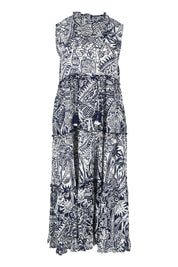 Product shot of the Sleeveless Cotton Boho Dress in colour Navy, from the front