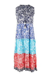 Product shot of the Cappadocia Organic Cotton Sleeveless Dress in colour Mix (Blue), from the front