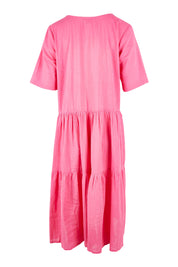 Product shot of the Collared Midi Organic Cotton Dress in colour Rose (Pink), from the back