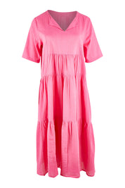 Product shot of the Collared Midi Organic Cotton Dress in colour Rose (Pink), from the front