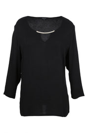 Product shot of the Metal Keyhole 3/4 Slv Top in colour Black (Black), from the front