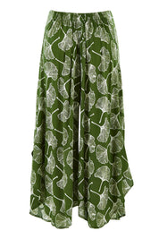 Product shot of the Rayon Flare Pant in colour Greenleaf (Green), from the back