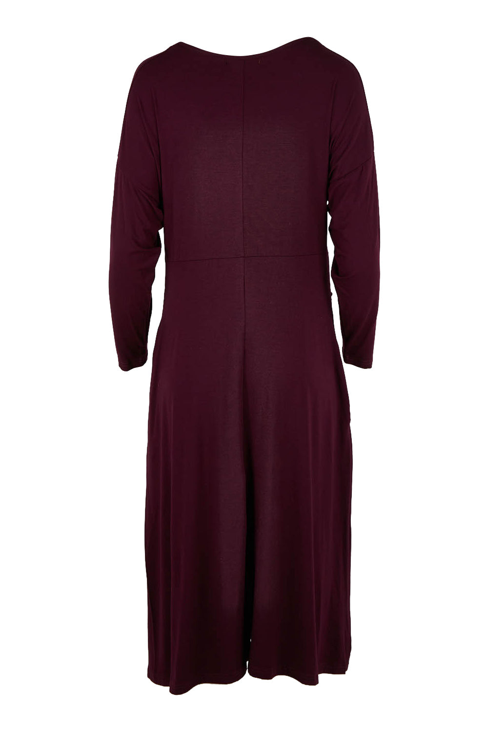 Product shot of the Eden Bamboo Dress in colour Berry (Purple), from the back