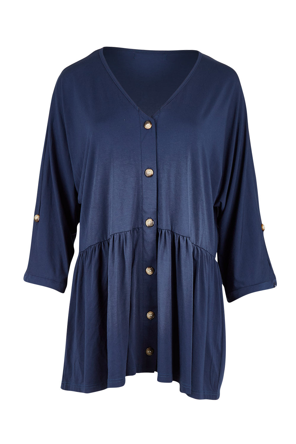 Product shot of the Long Sleeve Bamboo Dazzle Top in colour Navy (Blue), detail