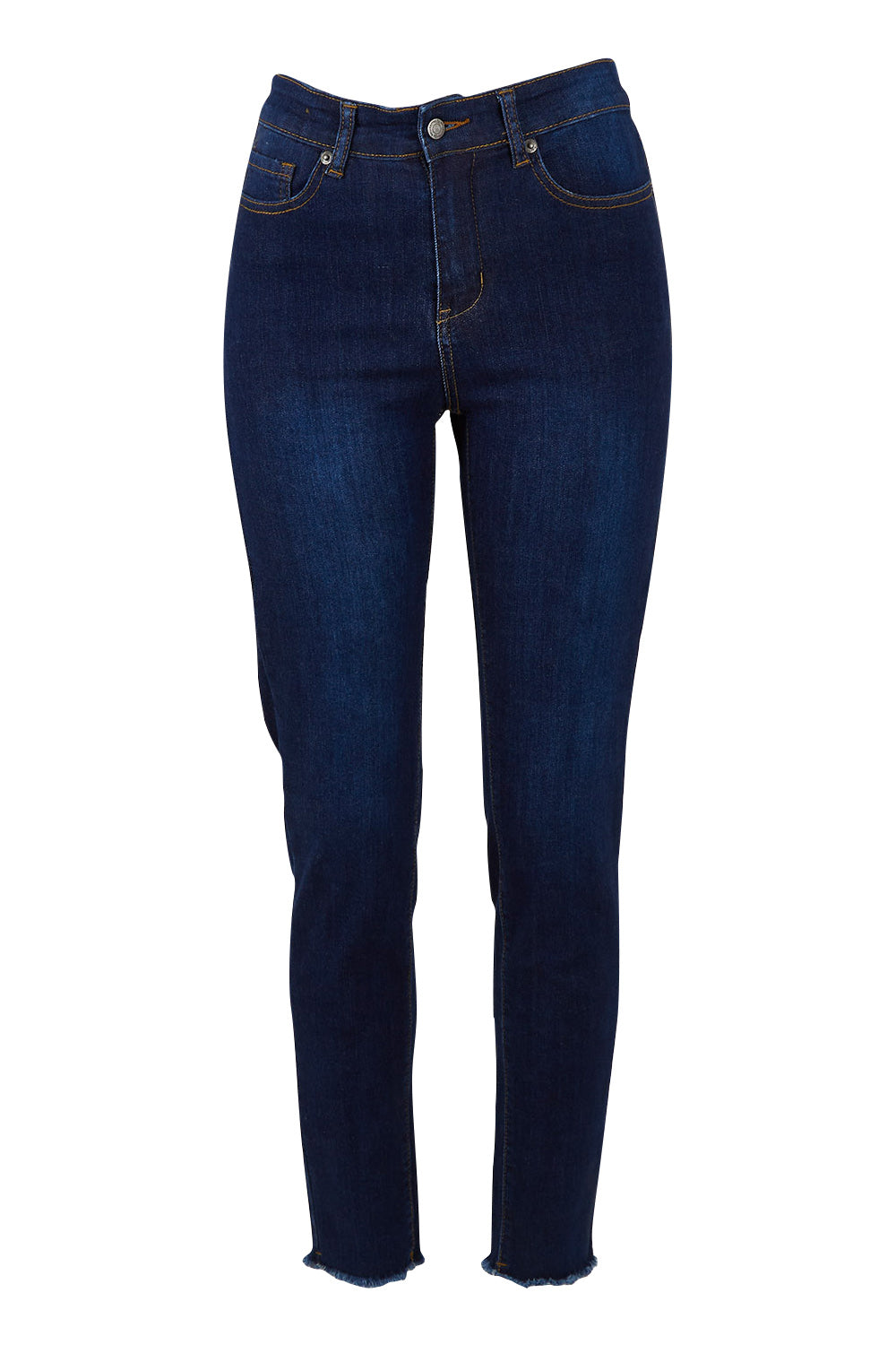 Product shot of the Frayed Slim Fit Jean in colour Darkblue (Blue), from the front